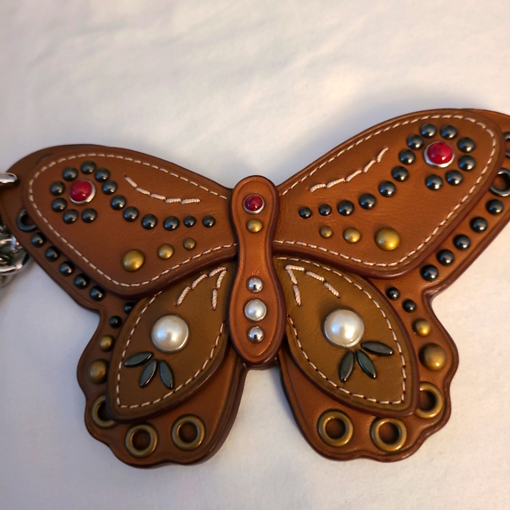 Coach Butterfly Keychain Key Chain Fob Charm Leather Rivets Rhinestones …